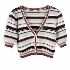 Wilfred Canterbury Cardigan Aritzia Merino Wool Stripe Puff Sleeve M Cropped